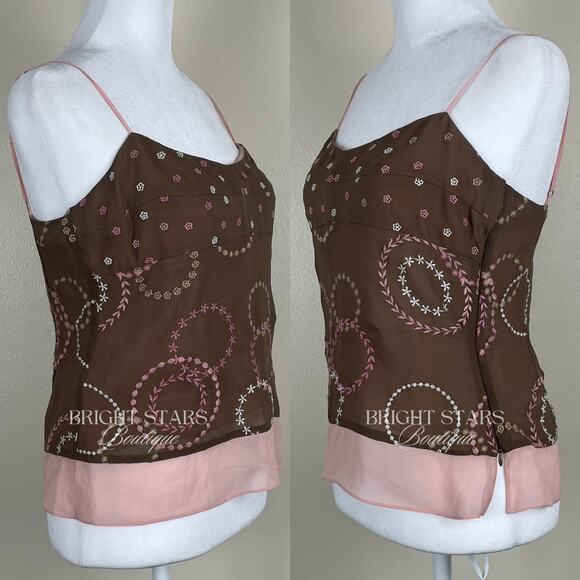 Rare Silk Top Brown Pink Embroidered ASO Friends Rachel Green Y2K Vintage - Picture 7 of 10